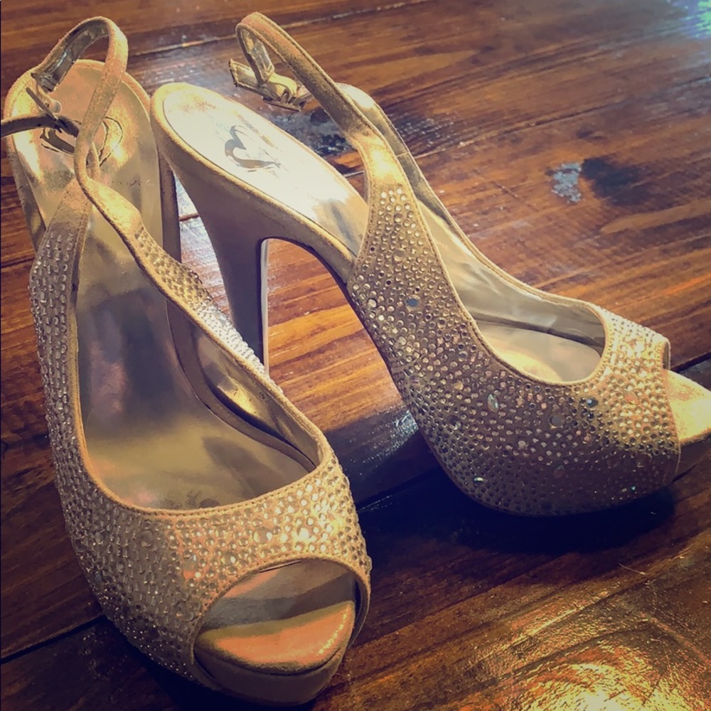 Silver rhinestone heels